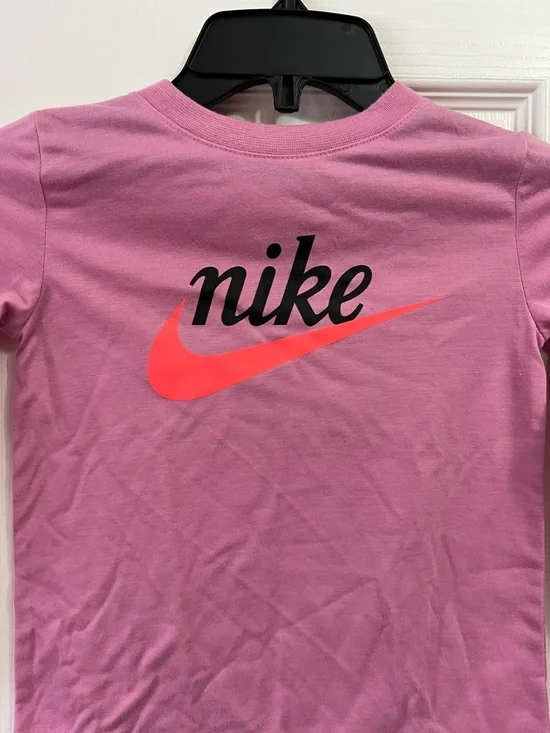 Nike Girls Rose Pink Long-Sleeve Tee with Neon Swoosh - Picture 3 of 6